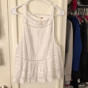 Free People White Ruffle Button down Blouse